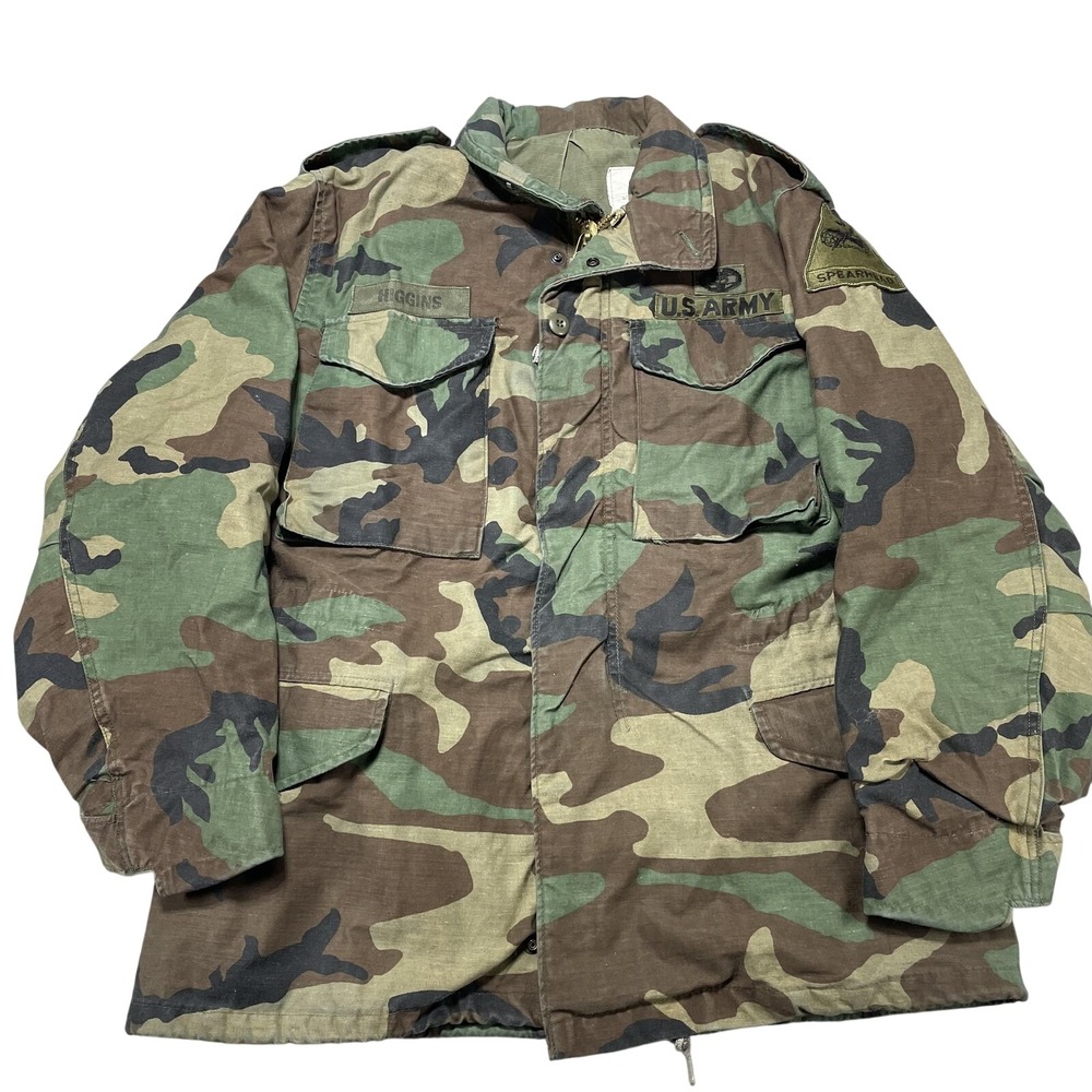 Vintage US Army M-65 Field Jacket Mens Small Woodland Camo Cold Weather Coat 80s